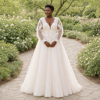Robe de mariée grande taille, robe de bal, corset, robes de mariée avec manches, col en V, dentelle pour la mariée, sur mesure