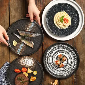 Japanisches Steak-Servierbrett Luxus-Geschirr-Set Rim-Zahltisch schwarz Keramik Essensteller Gold nordischer Stil Hotel Restaurant