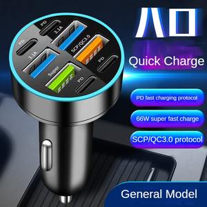 4 5 6 8端口100w 66w通用串行总线车载充电器快速充电发光二极管数字显示器Qc3.0 Pd 20w C型车载电话充电适用于苹果三星 - Product Image 5
