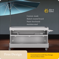 Chariot pliant portable en acier inoxydable et bois pour aliments, stand de vente commercial personnalisé en couleur pour marché extérieur