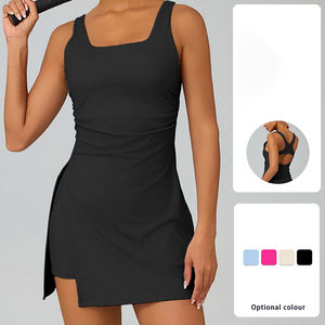 Vestido Mini Ajustado sin Mangas, Sexy, Dos en Uno, Antiexposición, para Tenis, Yoga, Fitness, Estilo Skort - Product Image 6