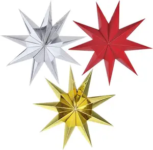 New dazzling multi-color nine-pointed star paper of different sizes gold silver paper star lantern for parties, weddings, ho