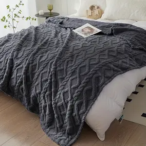 Polyester Sherpa Blanket Classic Fashion Wave Pattern Throw Blanket Plaid Plain Double-sided Tower Hibiscus Blanket