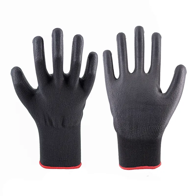 Hot Selling 13G Black Polyester Black PU Coating Finish Gloves PU Coated For Safety Working