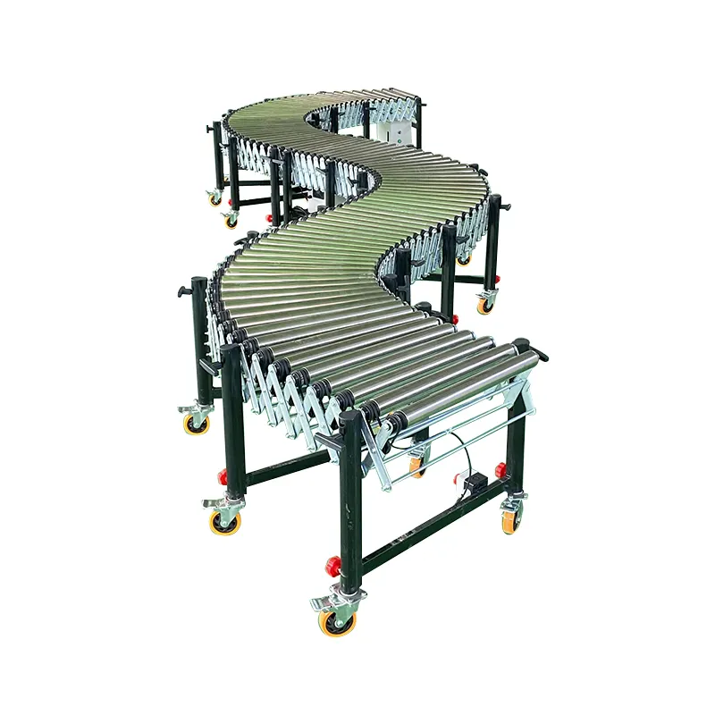 Expandable adjustable container climbing machine roller conveyor