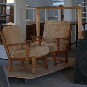 Poltrona da Soggiorno in Pelle di Pecora a Prezzo di Fabbrica, Poltrona Lounge in Stile Mid-Century Danese in Quercia e Lana d'Agnello - Product Image 4