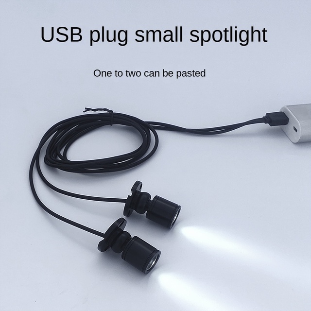 LED Small Spot Light 5V Power Bank USB Plug Handheld Model Display Cabinet 1W Dual Head One Drag Two Mini Spot Light