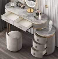 Ensemble de chambre à coucher, meubles européens de luxe, commode, table de maquillage avec éclairage LED, miroir et tabouret