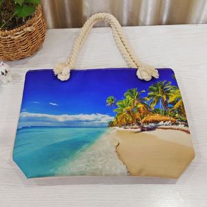 Bolso de Playa de Lona con Asa de Cuerda, Estampado Tropical, para Viajes de Verano, Compras y Vacaciones, Venta al Por Mayor - Product Image 5
