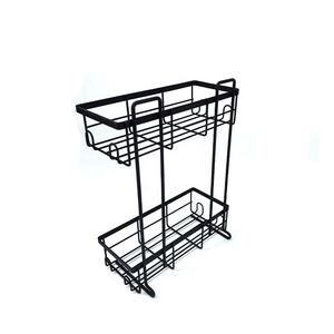 Современная Двухуровневая металлическая корзина для душа с черным порошковым покрытием, настенная угловая полка для душа с присоской - Product Image 4