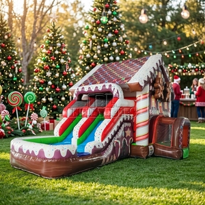 Château gonflable de Noël en PVC en forme de maison de pain d'épices avec toboggan, idéal pour les fêtes d'enfants et la location commerciale - Product Image 4