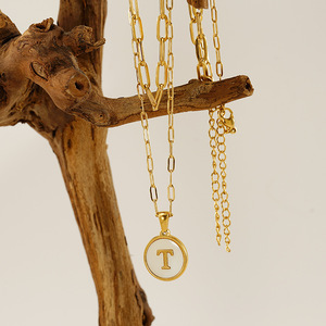 Zogxin Double Layer Gold Plated Stainless Steel Letter Pendant Necklace For Women With Z Initial Round Charm - Product Image 4
