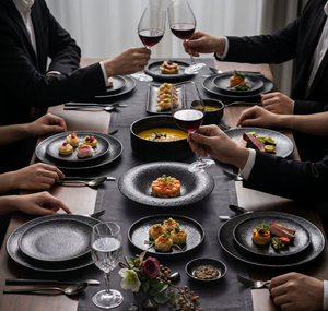 Minimalist <b>Black</b> Rustic Ceramic <b>Plates</b>, Creative Fine Dining Plating Tableware, Support Customization for Hotel, Restaurant - Product Image 3