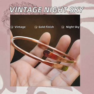Bracelet manchette large unisexe en métal plaqué or, motif paysage nocturne vintage, vente en gros - Product Image 2