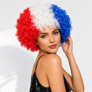 Peluca <span class=keywords><strong>Afro</strong></span> Rizada Roja, Blanca y Azul, Peluca Sintética para Disfraces, Halloween, <span class=keywords><strong>Carnaval</strong></span>, Cosplay, Fiestas, Adultos, Venta al Por Mayor, Directo de Fábrica - Product Image 5
