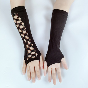 <span class=keywords><strong>Gants</strong></span> <span class=keywords><strong>longs</strong></span> en maille respirante noirs pour femmes, en nylon, avec motif croisé, sexy et personnalisables, vente en gros pour l'été - Product Image 1