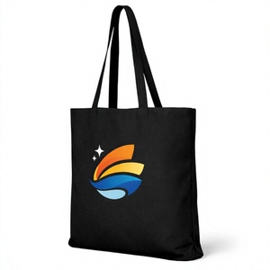 Custom Logo Canvas Tote <b>Bag</b> Large Size Shoulder Handle Shopping <b>Bag</b> Daily Use Black Color Multicolor Print Pattern - Product Image 2