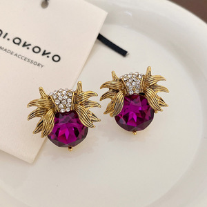 Bijoux fantaisie <span class=keywords><strong>vintage</strong></span> métal violet cristal <span class=keywords><strong>coccinelle</strong></span> boucles d'oreilles rétro violet coréen goujon antique boucles d'oreilles en or - Product Image 3