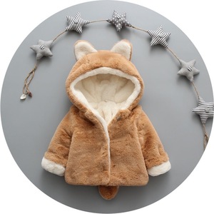 Del bambino delle ragazze di inverno caldo della pelliccia del faux del cappotto del panno morbido dell'orecchio di coniglio con cappuccio della tuta sportiva dei bambini giacca - Product Image 3