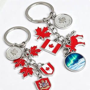 Porte-clés léger en alliage de zinc, motif feuille d'érable canadienne, imprimé UV, style vintage, avec breloque drapeau, élan et aurore, cadeau souvenir - Product Image 3