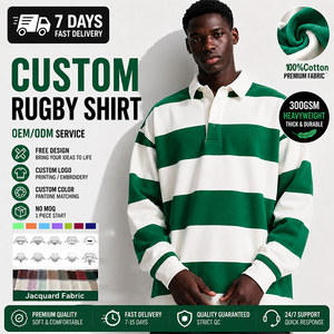 Camiseta de Rugby Personalizada para Hombre, Camiseta de Gran Tamaño, Camiseta Polo a Rayas, Corte Cuadrado, Algodón, Manga Larga, Estilo Urbano - Product Image 1
