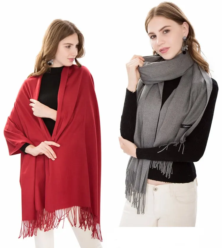 High Quality Women's Solid Blanket Chunky Winter/Fall Warm Scarf With Tassel Ladies Cashmere Wool Shawl