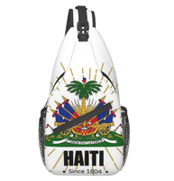 Sac bandoulière personnalisé de haute qualité avec drapeau d'Haïti, logo personnalisé, sac de poitrine, sac à dos bandoulière, sac de voyage