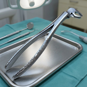 Pinces d'extraction dentaire BK Industries, gauche et droite, argentées, avec poignée moletée, manuelles, en acier inoxydable, instrument chirurgical de classe I CE - Product Image 3