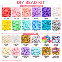 Kit de fabrication de breloques de téléphone et de porte-clés DIY 24 compartiments, avec perles en argile polymère Heishi, lettres, cœurs, fruits, yeux protecteurs et fermoirs mousquetons