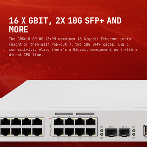Mikrotik CRS418-8P-8G-2S+RM คิดส์โรเตอร์สวิตช์แบบคลาวด์ POE 24 พอร์ต 420Gbps - Product Image 3