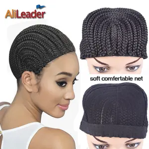 AliLeader topi Wig kepang Cornrow sintetis hitam elastis dapat disesuaikan untuk membuat Wig kepang Crochet