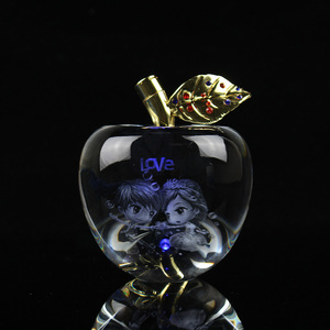Valentine's Day Wedding Gift <strong>Set</strong> Glass <strong>Crystal</strong> 3D Laser Engraved LED Apple Custom - Product Image 3