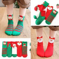 Vente en gros de chaussettes de Noël en coton à rayures rouges Happy New Year pour enfants