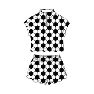 Custom Casual Summer Soccer Print Bows Kids Zipper T-Shirt Scallop Edge Shorts 2 Pieces Outfits Dress Sister Kids Clothing - Product Image 5
