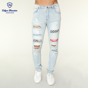 Venta al por mayor nuevo estilo de moda de cierre de botón Hombre Vaqueros parches Pantalones de niño pantalones de mezclilla - Product Image 2