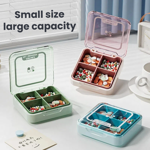 Boîte de rangement portable pour pilules, 4 compartiments, <span class=keywords><strong>en</strong></span> plastique PP, avec séparateurs, étanche à la poussière et à l'humidité, pour médicaments - Product Image 1