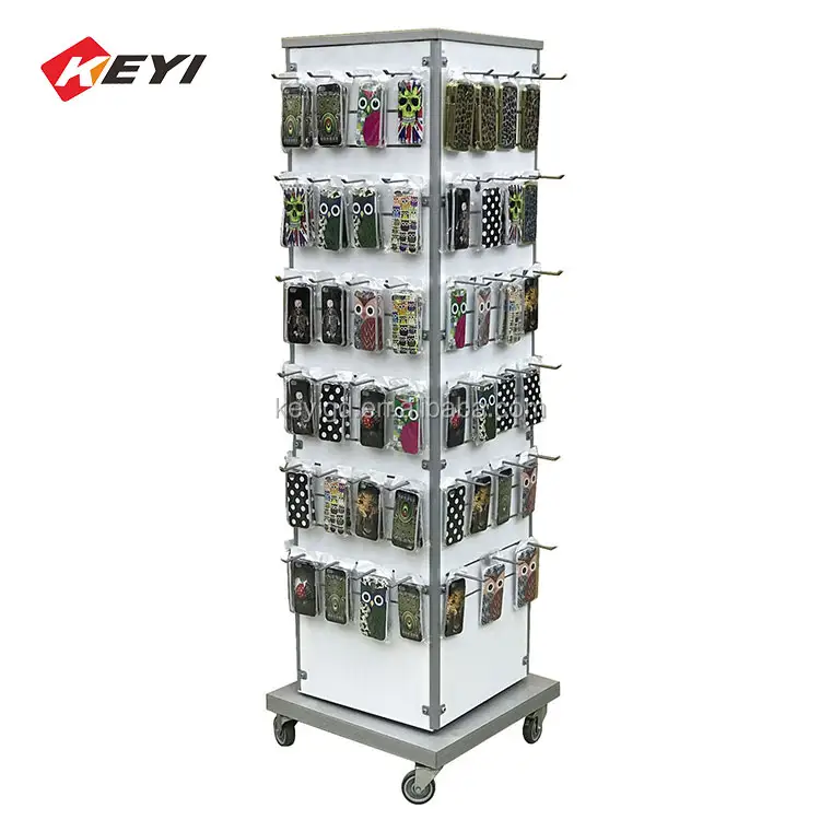 Factory Custom Phone Accessory Store 4 Sided Hanging Cell Phone Case Display Rack Rotating Mobiles Cover Stand