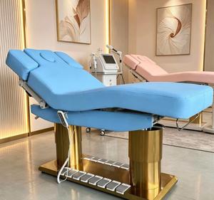 High Quality Luxury Beauty Facial Bed Comfortable Foot Control Cushion Golden Base Salon Furniture LED Light 2026 Hot Sale - Product Image 1