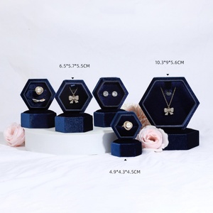 Luxury Velvet Jewelry Display <b>Gift</b> <b>Box</b> Engagement Wedding Ring <b>Box</b> High Quality Hexagon Ring Earring Jewelry Package - Product Image 1