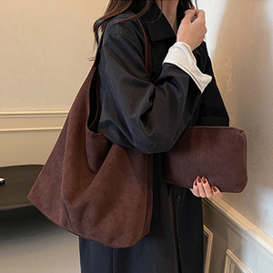 2PCS/Set Vintage <strong>Soft</strong> Velvet Suede <strong>Leather</strong> Tote Bag Hobo Shoulder Hand Bags Satchel Quiet Luxury <strong>Purse</strong> Tote Bag for Women - Product Image 2