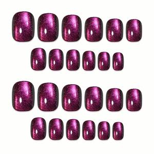 24 Uds efecto camaleón <span class=keywords><strong>uñas</strong></span> postizas cuadradas puntas de <span class=keywords><strong>uñas</strong></span> <span class=keywords><strong>cortas</strong></span> acabadas prensa de ojo de gato púrpura en las <span class=keywords><strong>uñas</strong></span> - Product Image 5
