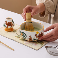Ensemble de bols à matcha en céramique peints à la main de style japonais, fouet à matcha, ensemble de fouet à matcha personnalisé, kit d'accessoires pour fouet à matcha