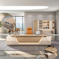 Bureau de direction imperméable en PVC pour hall d'hôtel |   Bureau de direction en forme de L de luxe avec tiroirs verrouillables et gestion intégrée des câbles
