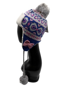 Bonnets en laine acrylique jacquard pour femmes de haute qualité avec patch en cuir et impression en silicone POM POM - Product Image 4