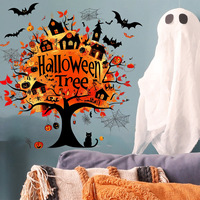 Autocollants muraux amovibles pour Halloween : Château hanté, citrouilles, lanternes, chauves-souris noires pour une fête effrayante