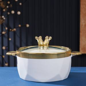 <span class=keywords><strong>Bol</strong></span> à Soupe en Céramique de Luxe Vert Jade avec Bordure Dorée, <span class=keywords><strong>Bol</strong></span> à Soupe Double Anse Créatif et Personnalisé avec Couvercle - Product Image 4