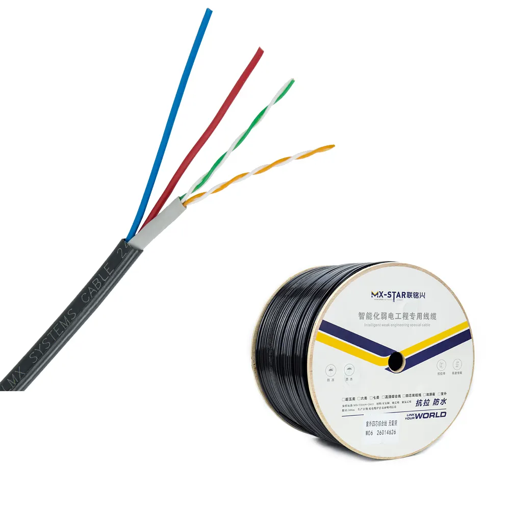 Factory production CCA 25AWG cat5e 2 pair 4core utp lan network cable with 2c power cable poe
