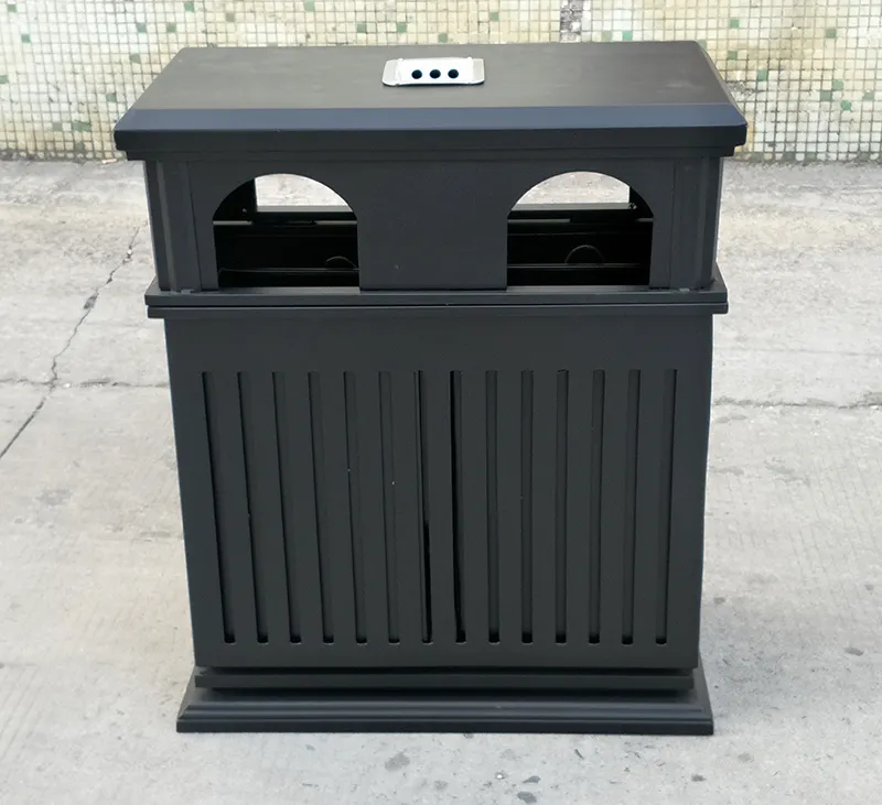 Poubelles d'extérieur noires OEM Poubelles de recyclage Poubelle d'extérieur en métal sur mesure de grande capacité