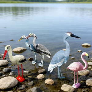 Décoy de chasse aux oiseaux en plastique PE, double pose, cou courbé rose, avec piquet à longue jambe pour attraper les oiseaux aquatiques en extérieur - Product Image 1