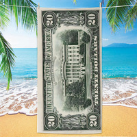 Serviettes de plage style dollar américain très vendues, en velours double face imprimé, personnalisables, pour sports de plein air transfrontaliers avec photos